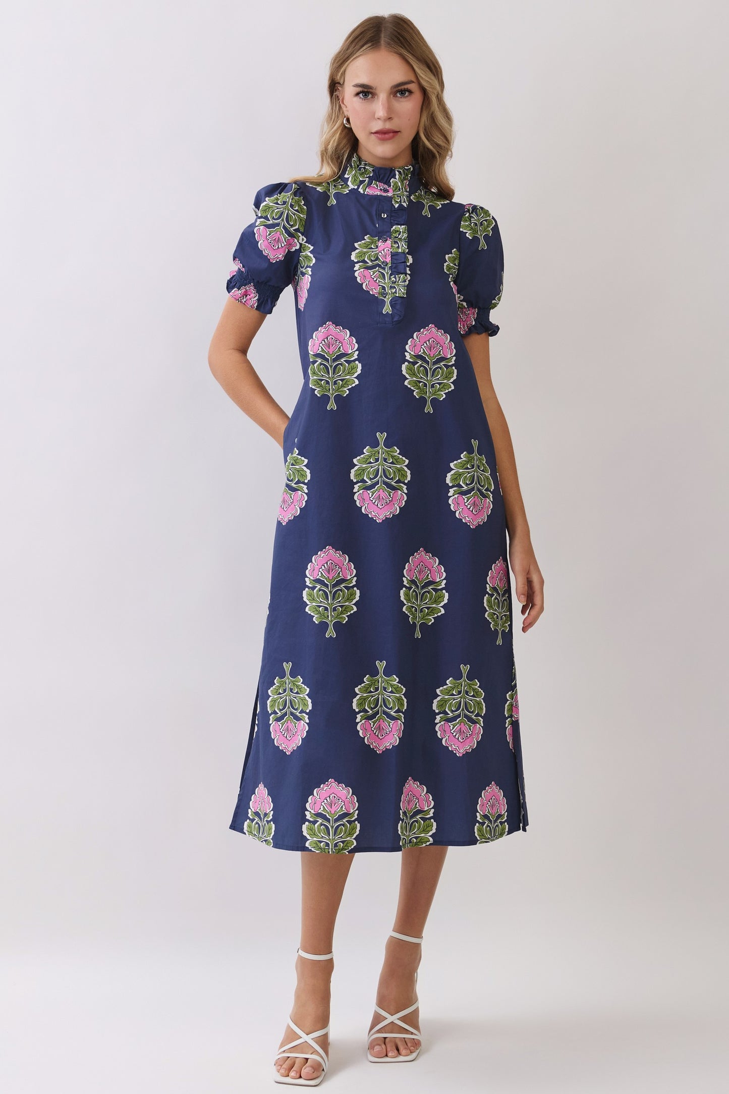 Floral Navy Button Down Midi Dress