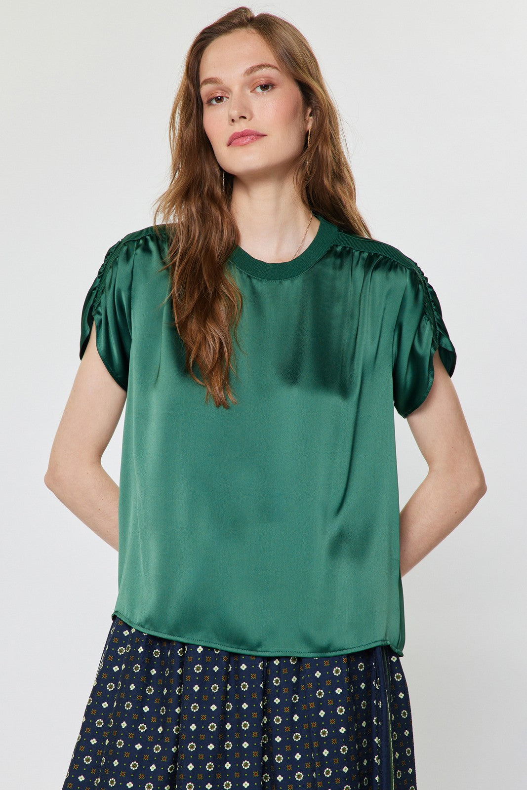 Round Neck Short Shirred Detail