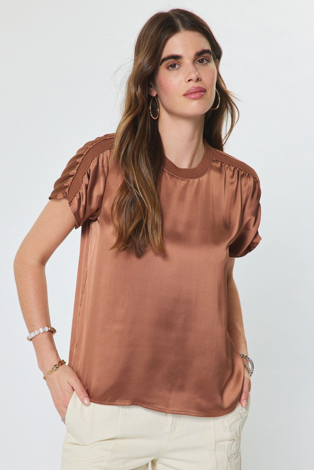 Round Neck Short Shirred Detail