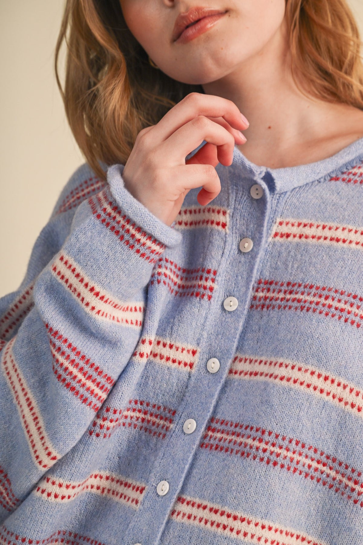 Striped Sweater Cardigan With Rolled Edges