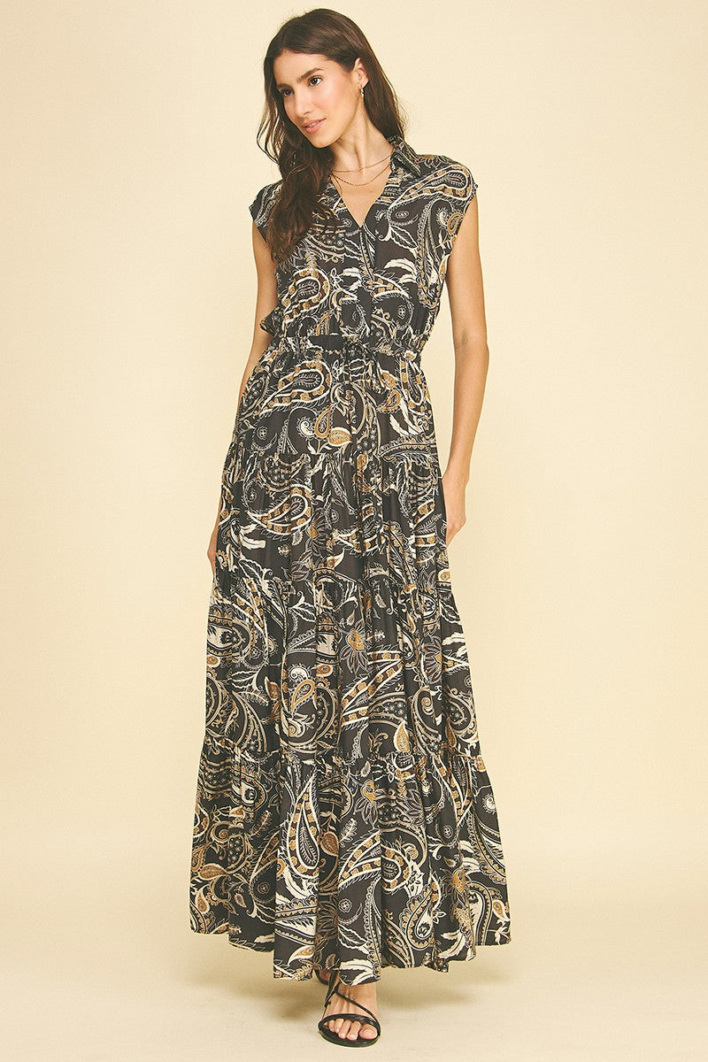 Black/Camel Paisley Maxi Dress