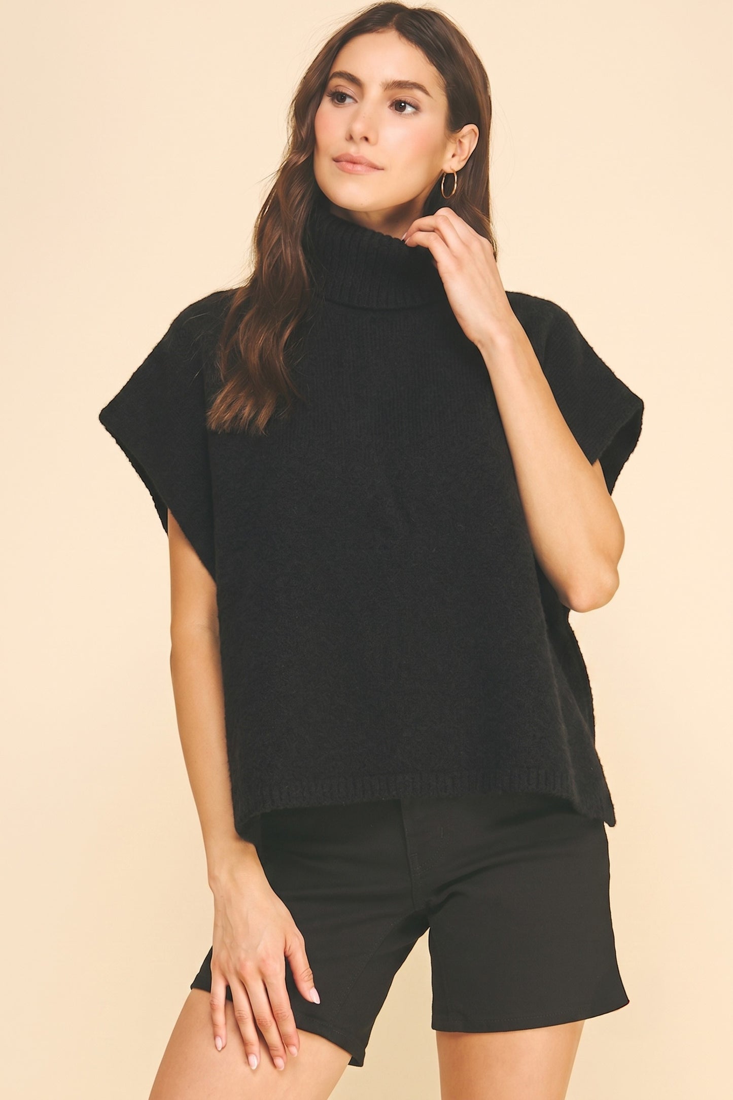 Turtleneck Knit Vest Poncho