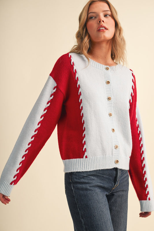 Two Color Cable Knit Sweater Cardigan
