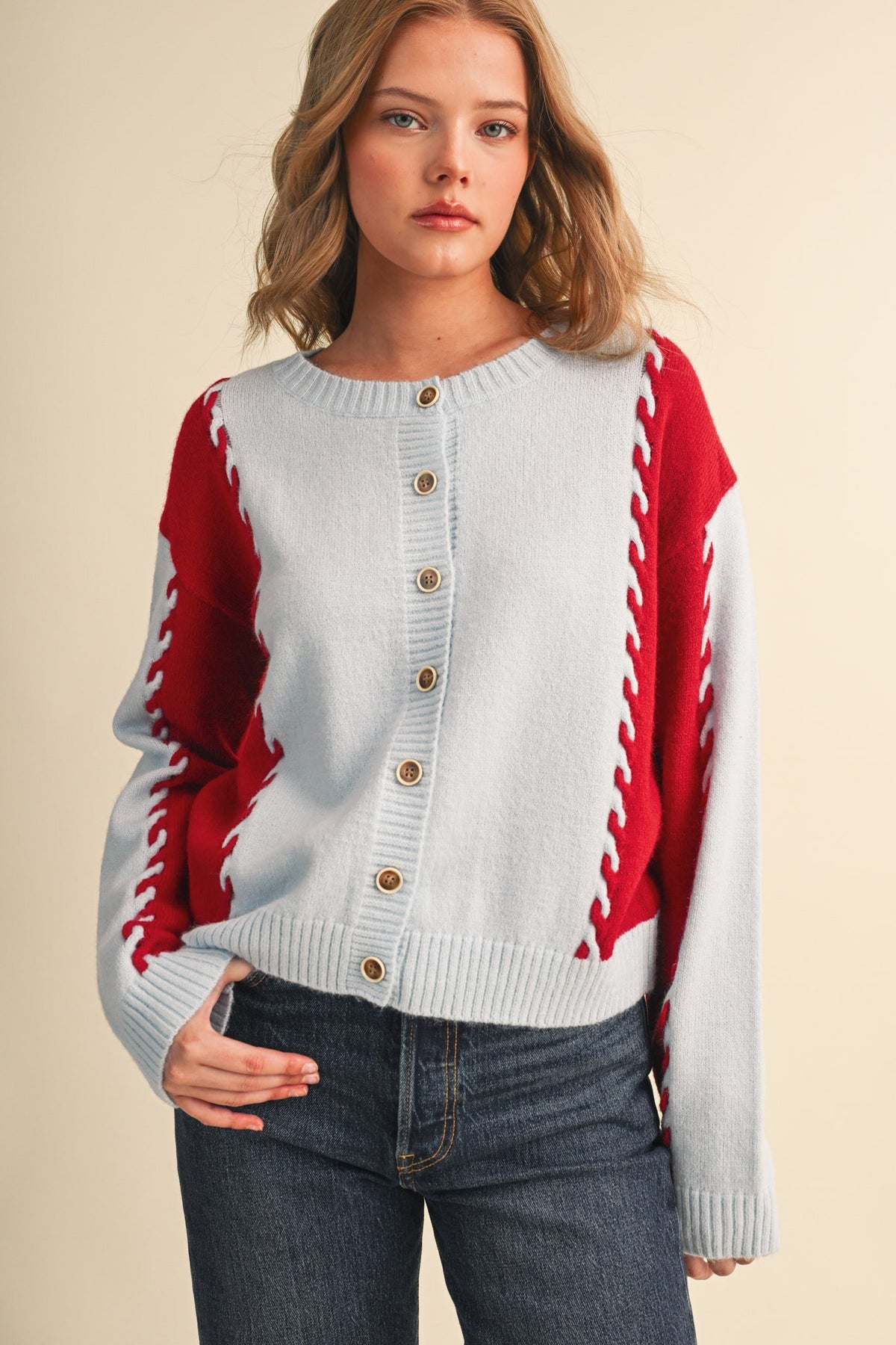 Two Color Cable Knit Sweater Cardigan