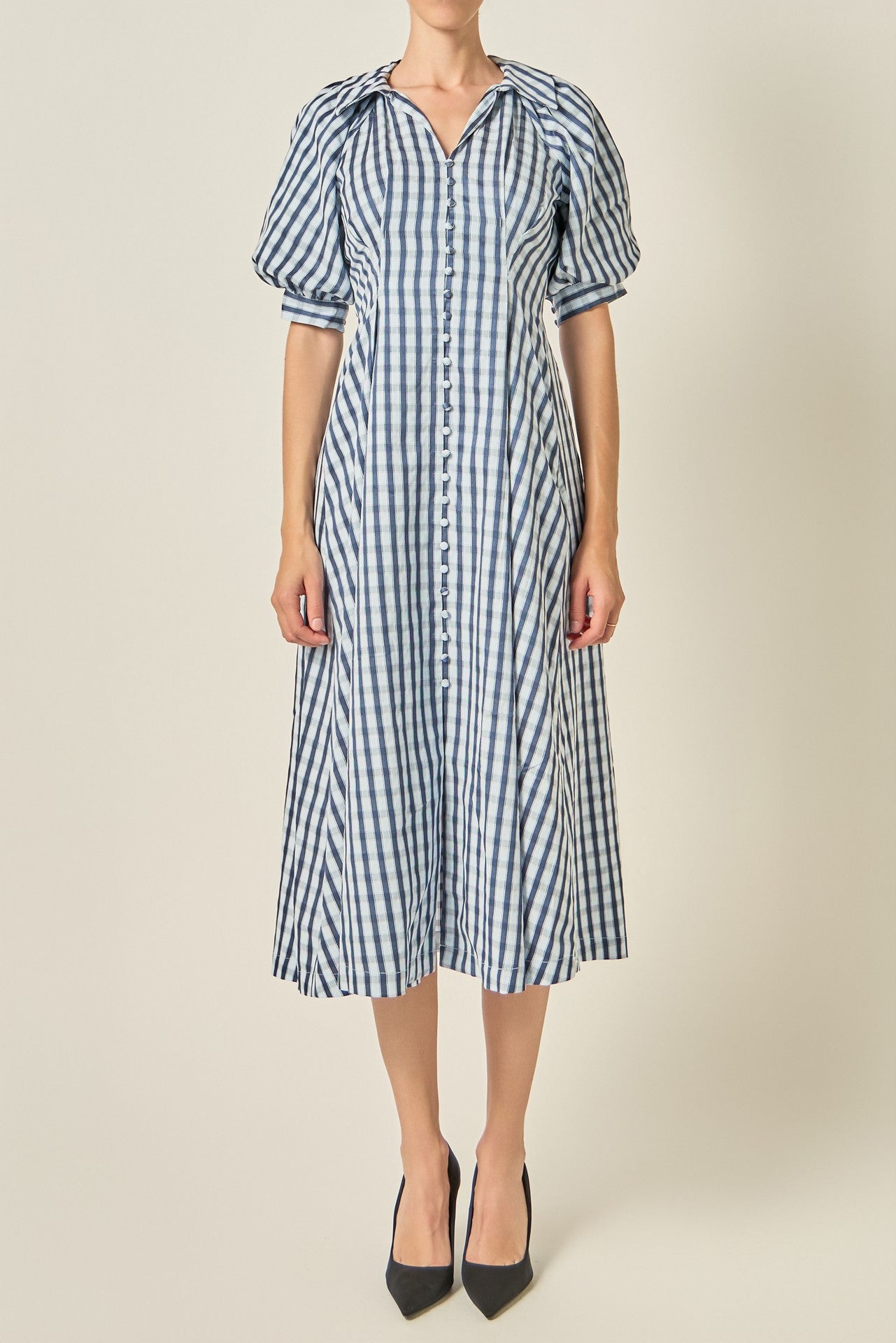 Gingham Puff Sleeve Midi Dress