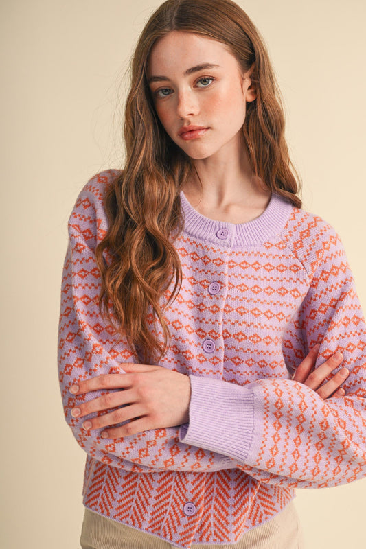 Geometric Knit Button Up Cardigan