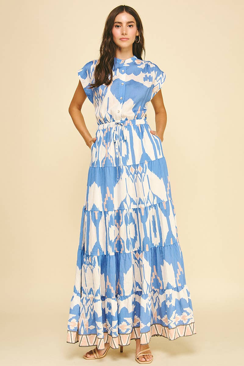GEOMETRIC PATTERN TIERED MAXI DRESS