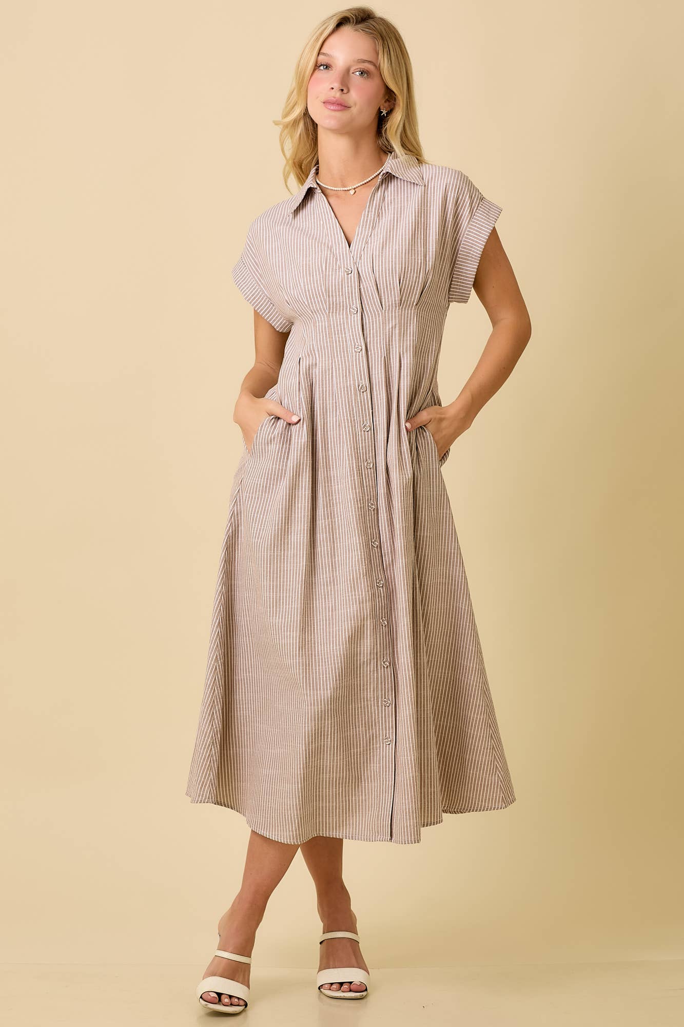 Button Up pleated Midi Shirt Dress
