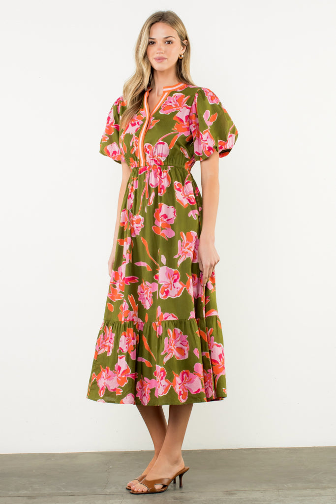 Puff Sleeve floral print dress