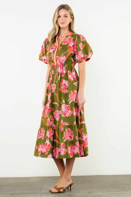 Puff Sleeve floral print dress