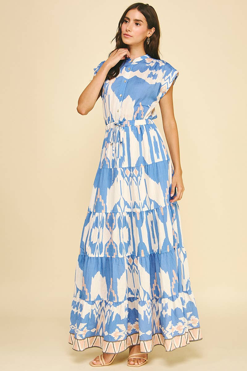 GEOMETRIC PATTERN TIERED MAXI DRESS