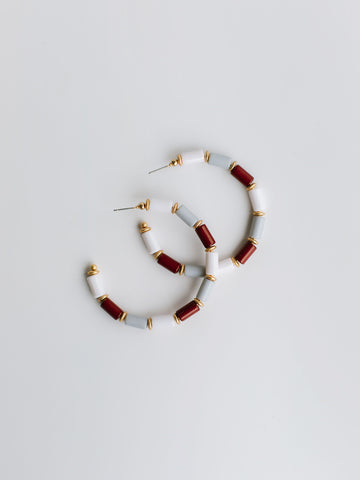 Earrings Cara Maroon/White