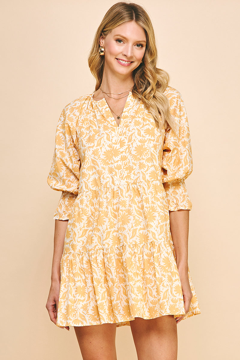 Print 3/4 Sleeve Mini Dress