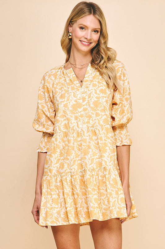 Print 3/4 Sleeve Mini Dress