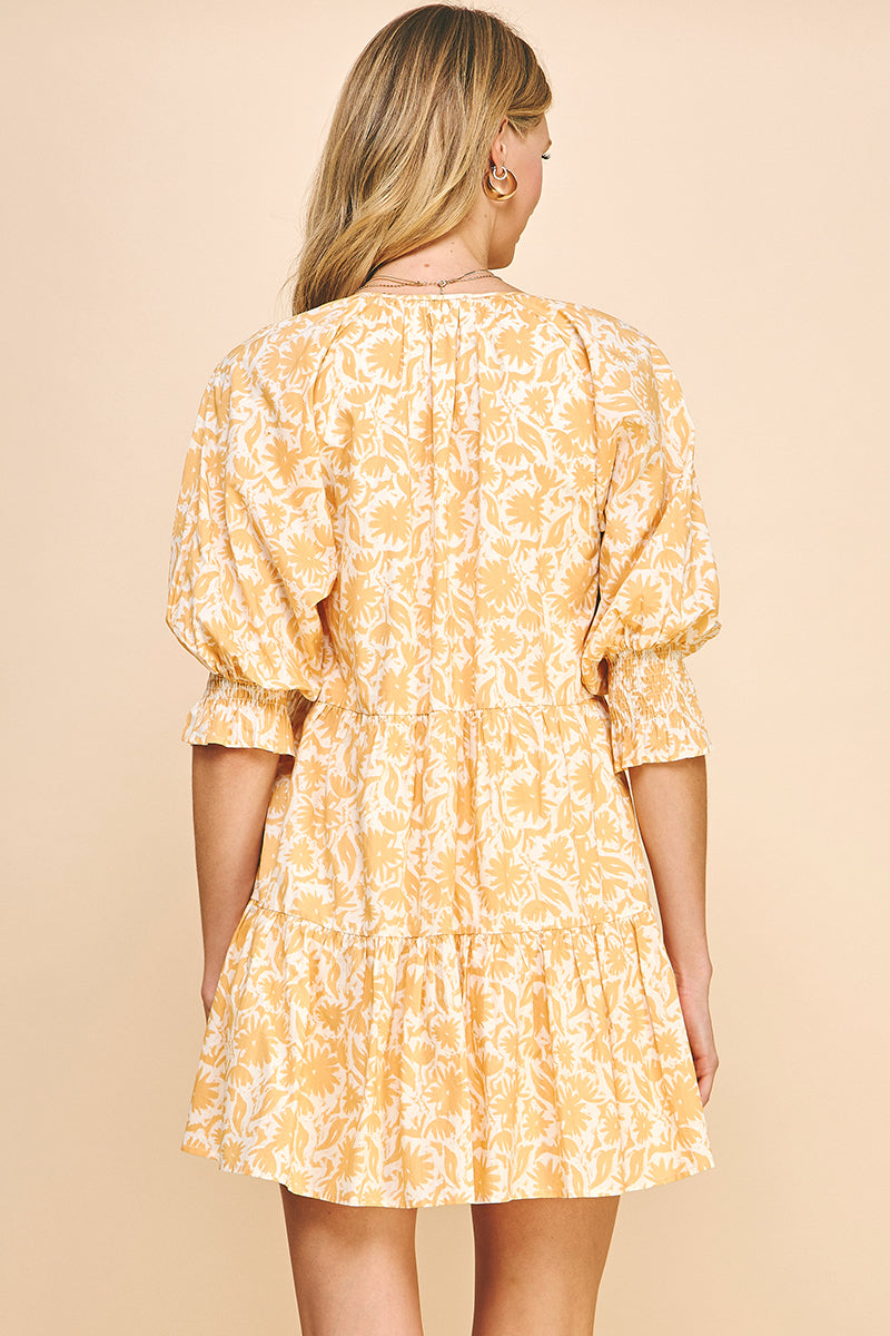 Print 3/4 Sleeve Mini Dress