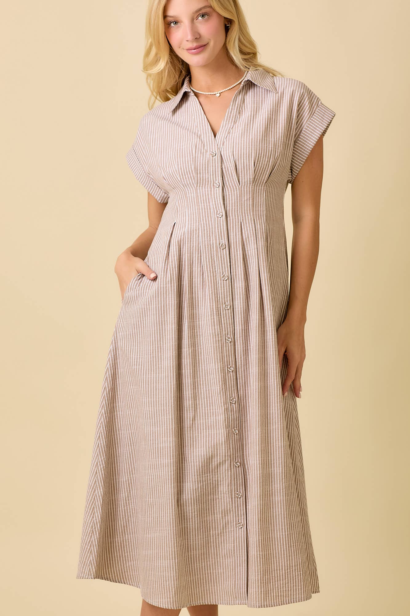 Button Up pleated Midi Shirt Dress
