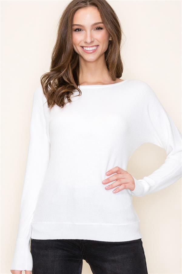 Boat Neck Ribbed Shoulder LS