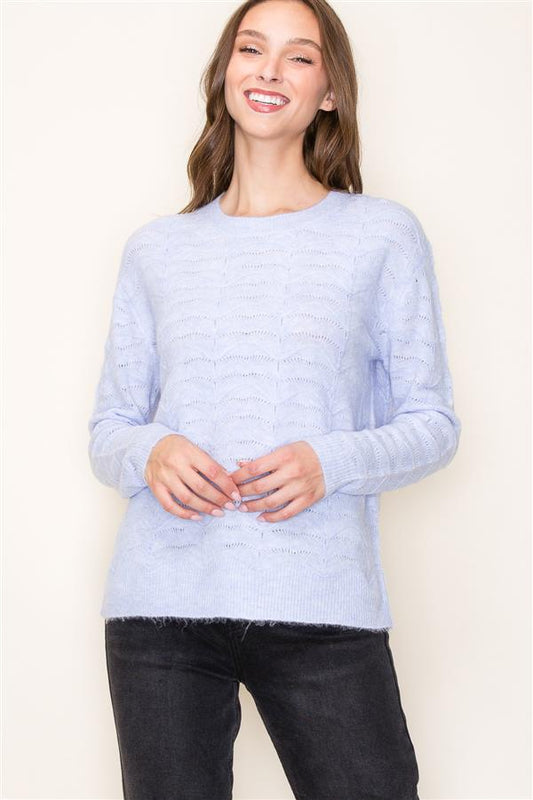 Pointelle Crew Neck LS Sweater