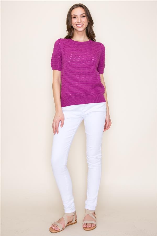 Pointelle Puff Sleeve Sweater