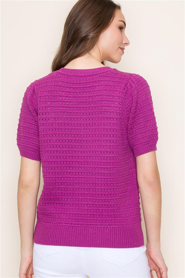 Pointelle Puff Sleeve Sweater