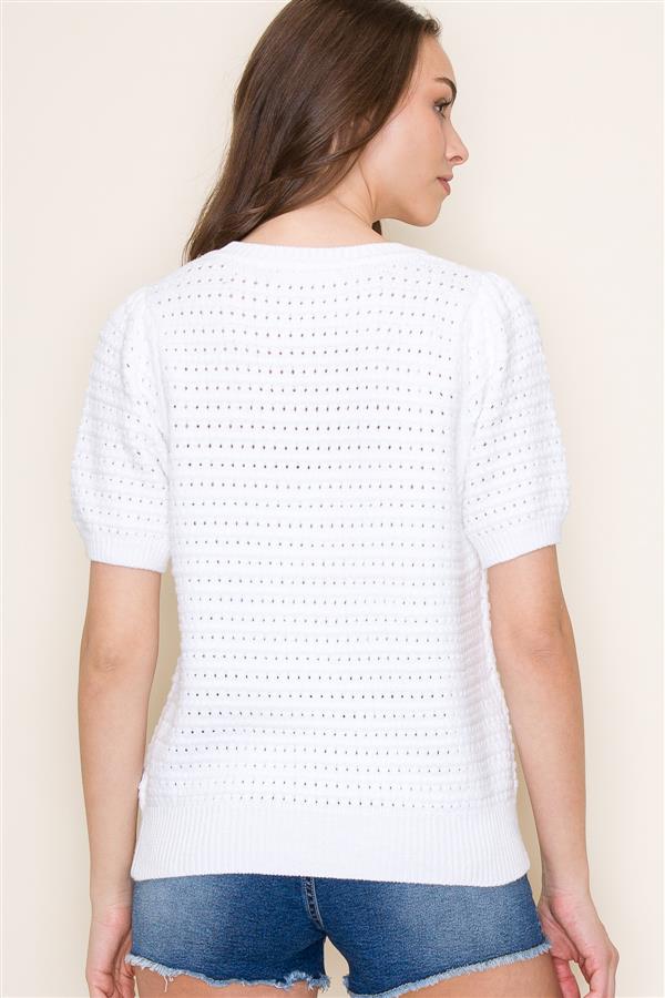Pointelle Puff Sleeve Sweater