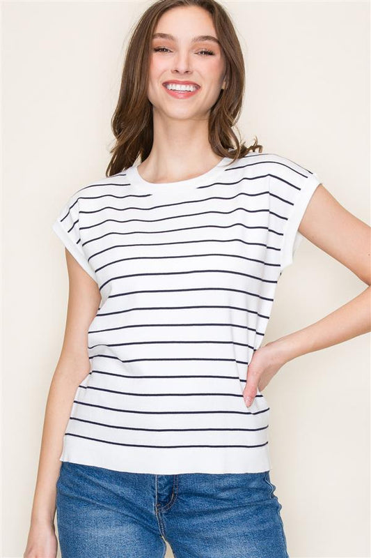 Striped Short Sleeve Sweater