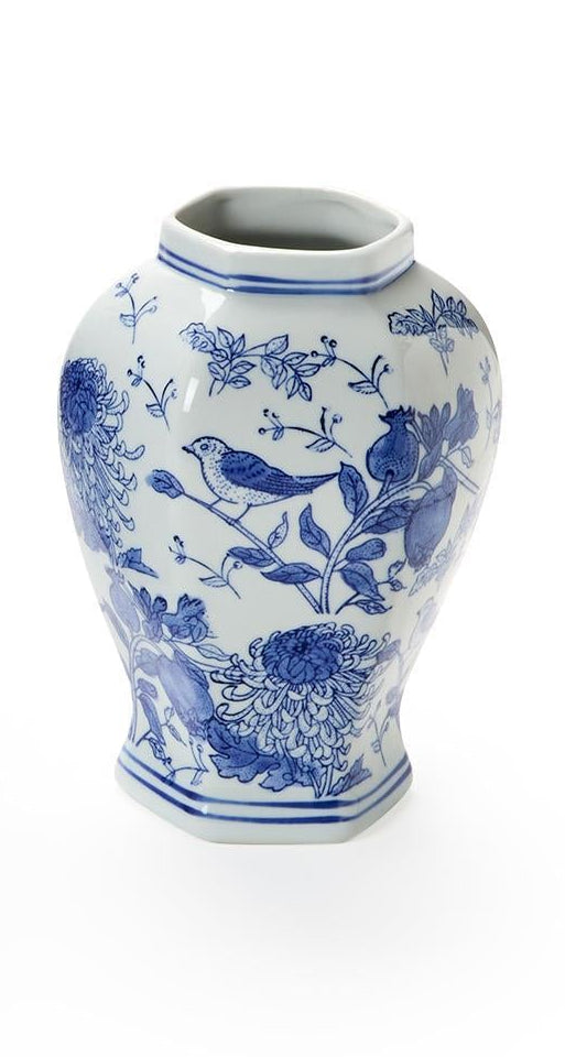 Chrysanthemum Blue/White Round Vase