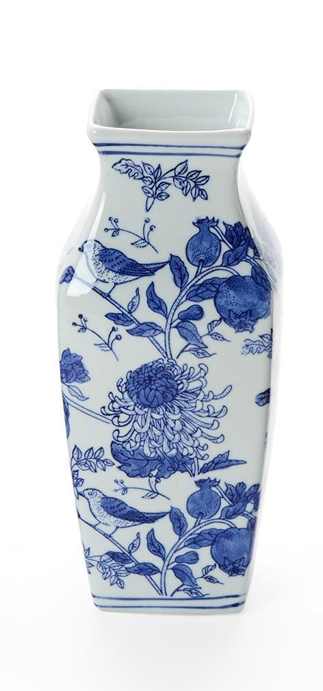 Chrysanthemum Blue/White Tall Vase