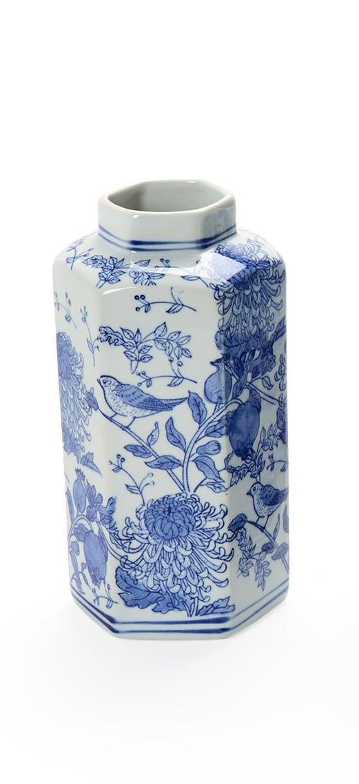 Chrysanthemum Blue/White Hexagon Vase