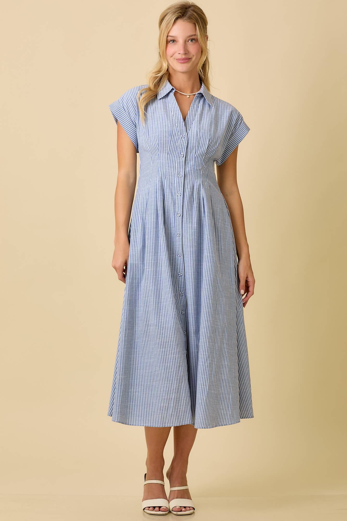 Button Up pleated Midi Shirt Dress