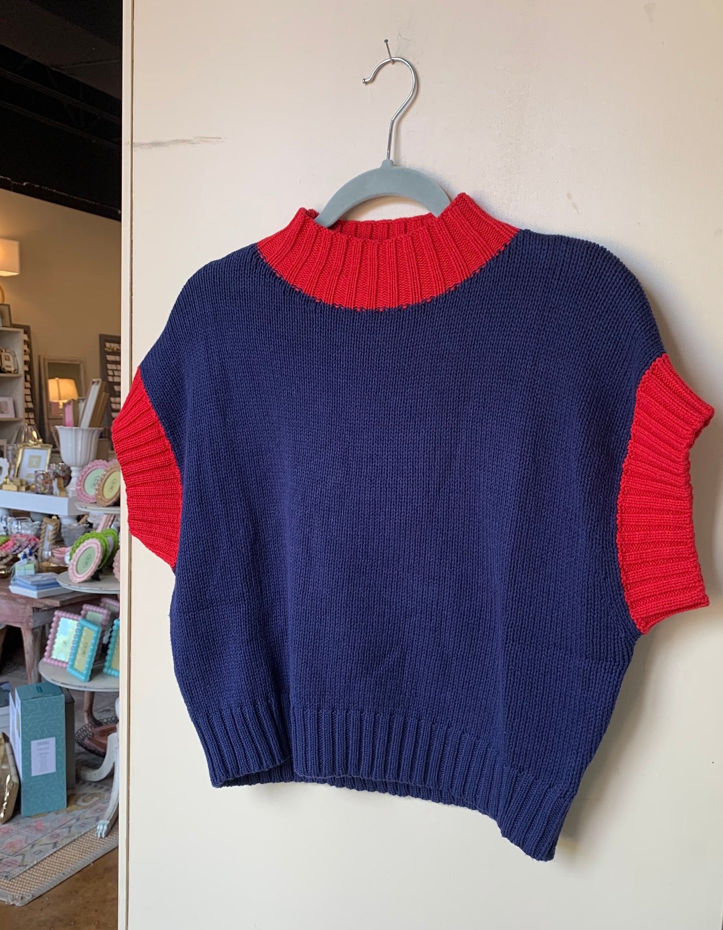 Contrast Ribbed Mock Neck Cropped Sweater