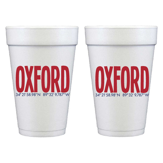 Oxford, Mississippi GPS Coordinates - Foam Cup 10 Pack