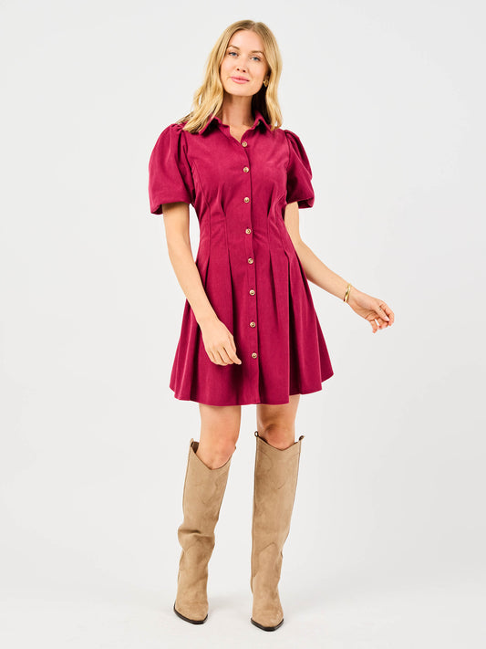 Maroon Puff Sleeve Dress
