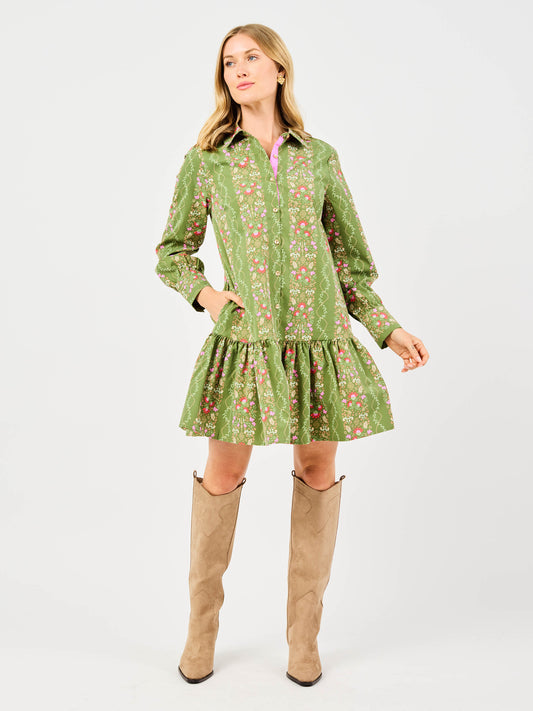 Green Floral Long Sleeve Dress