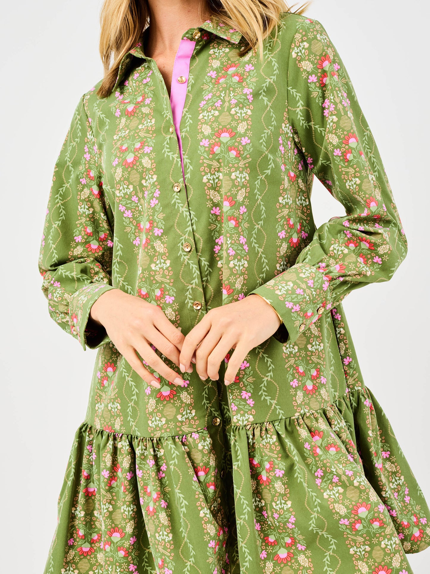 Green Floral Long Sleeve Dress