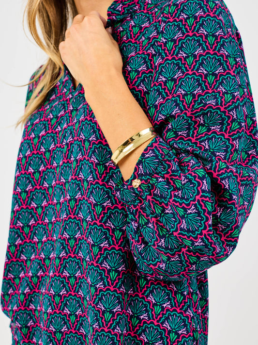 Long Sleeve Pink and Green Blouse