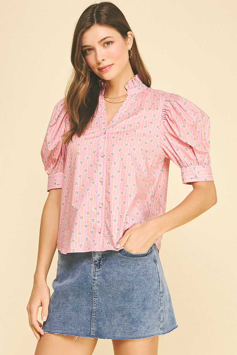 Floral Balloon Sleeve Blouse Top