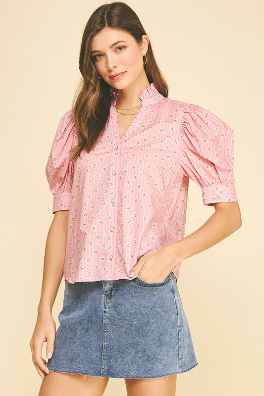 Floral Balloon Sleeve Blouse Top