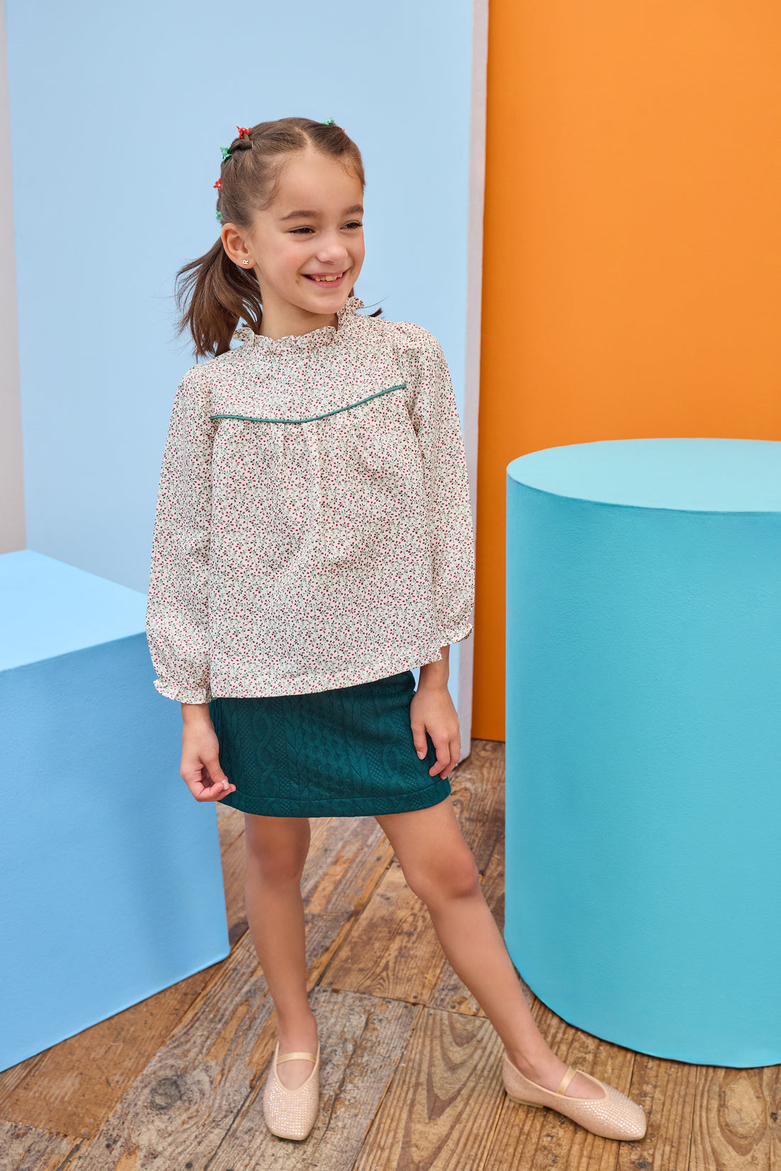 Quilted Mini Skirt- Emerald Cable