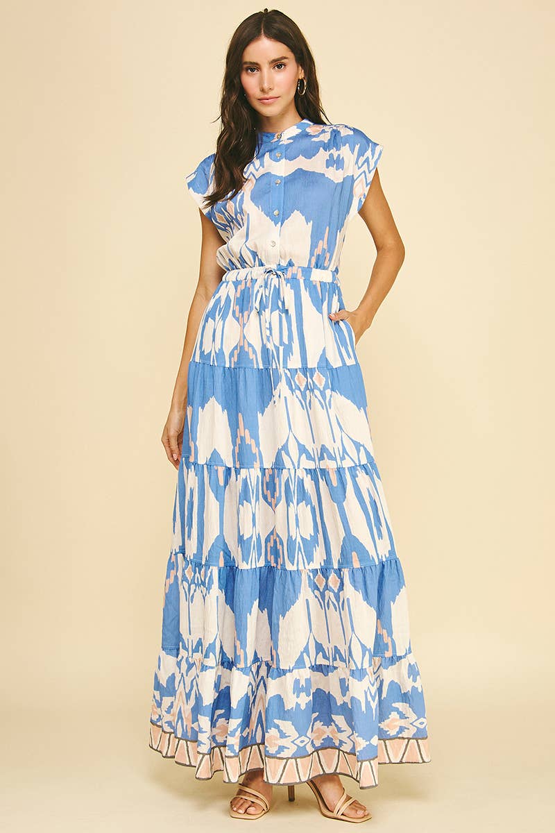 GEOMETRIC PATTERN TIERED MAXI DRESS