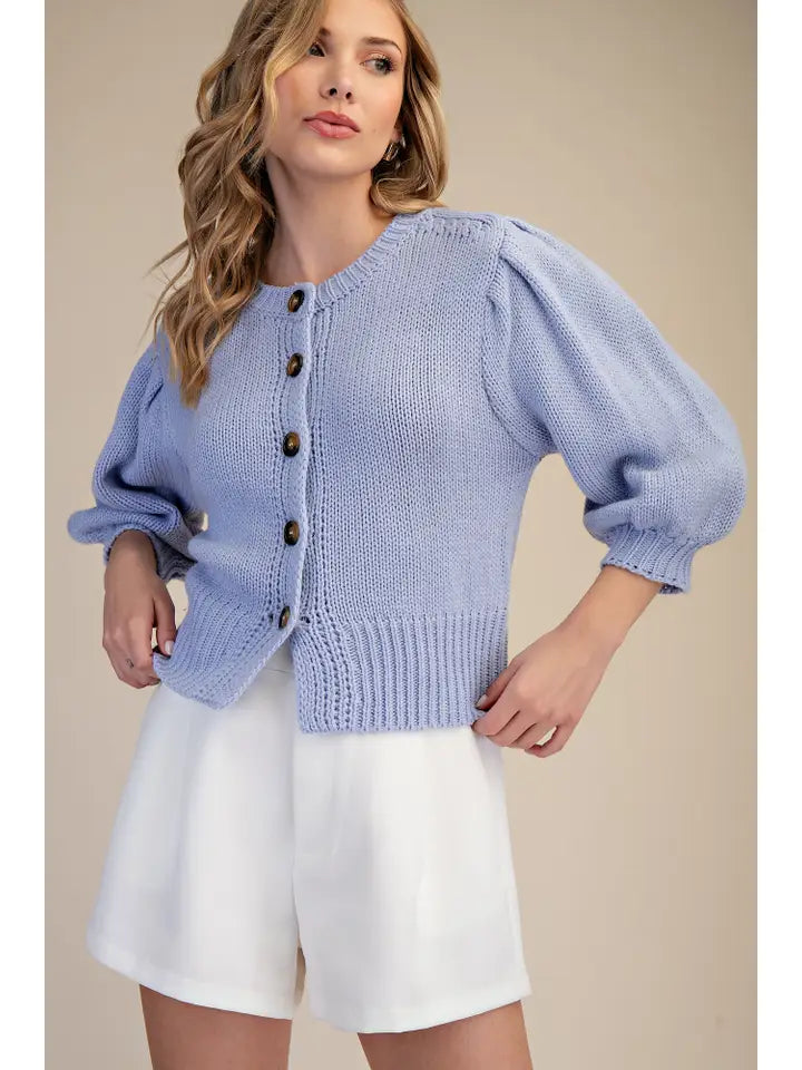 Short Puff Button Down Sweater