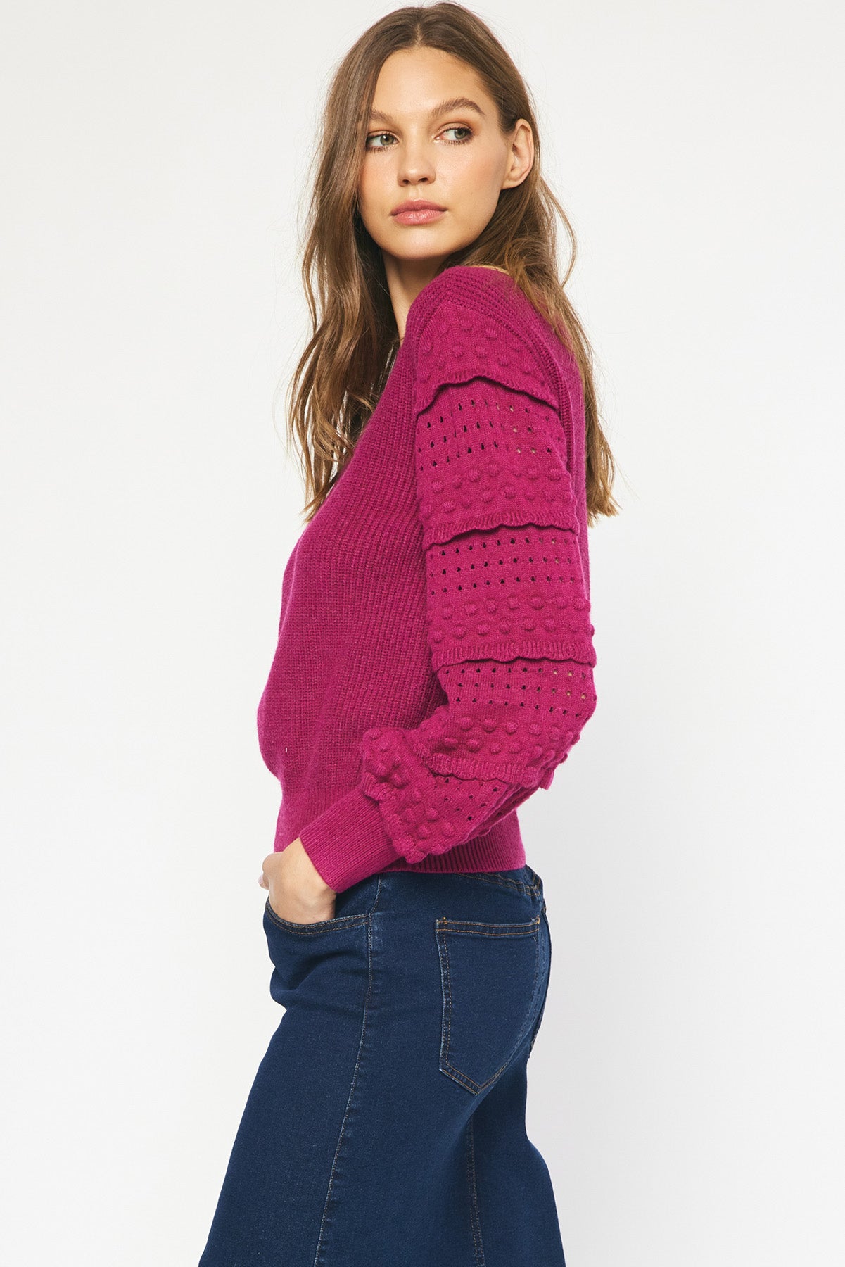 Textured Sleeve Puff Sweater