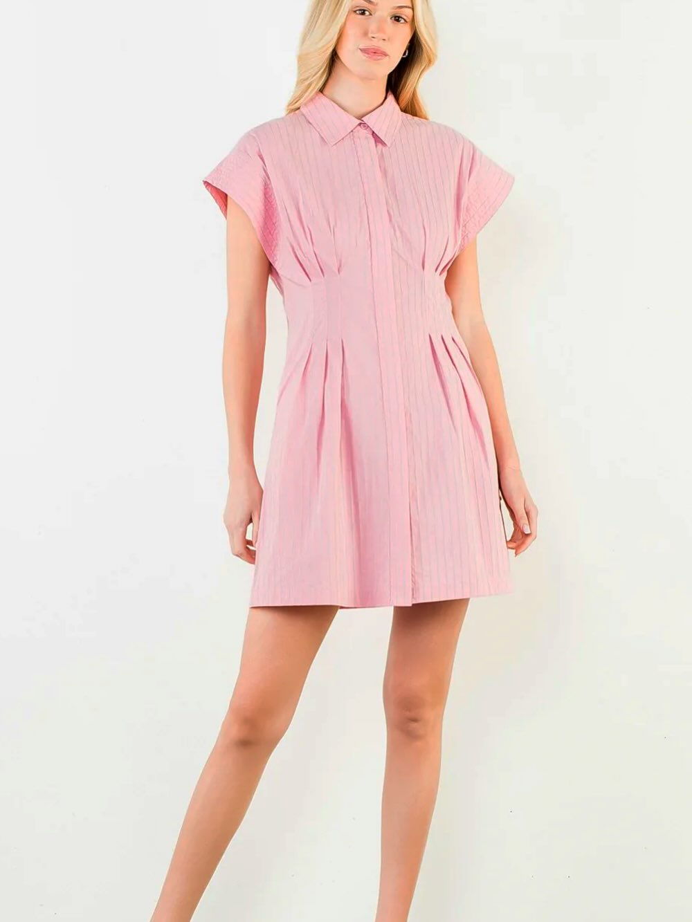 Pink Stripe Collared Mini Dress