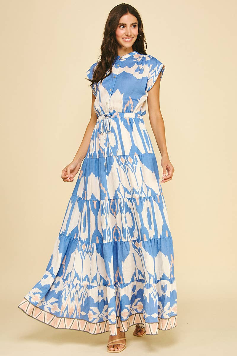GEOMETRIC PATTERN TIERED MAXI DRESS