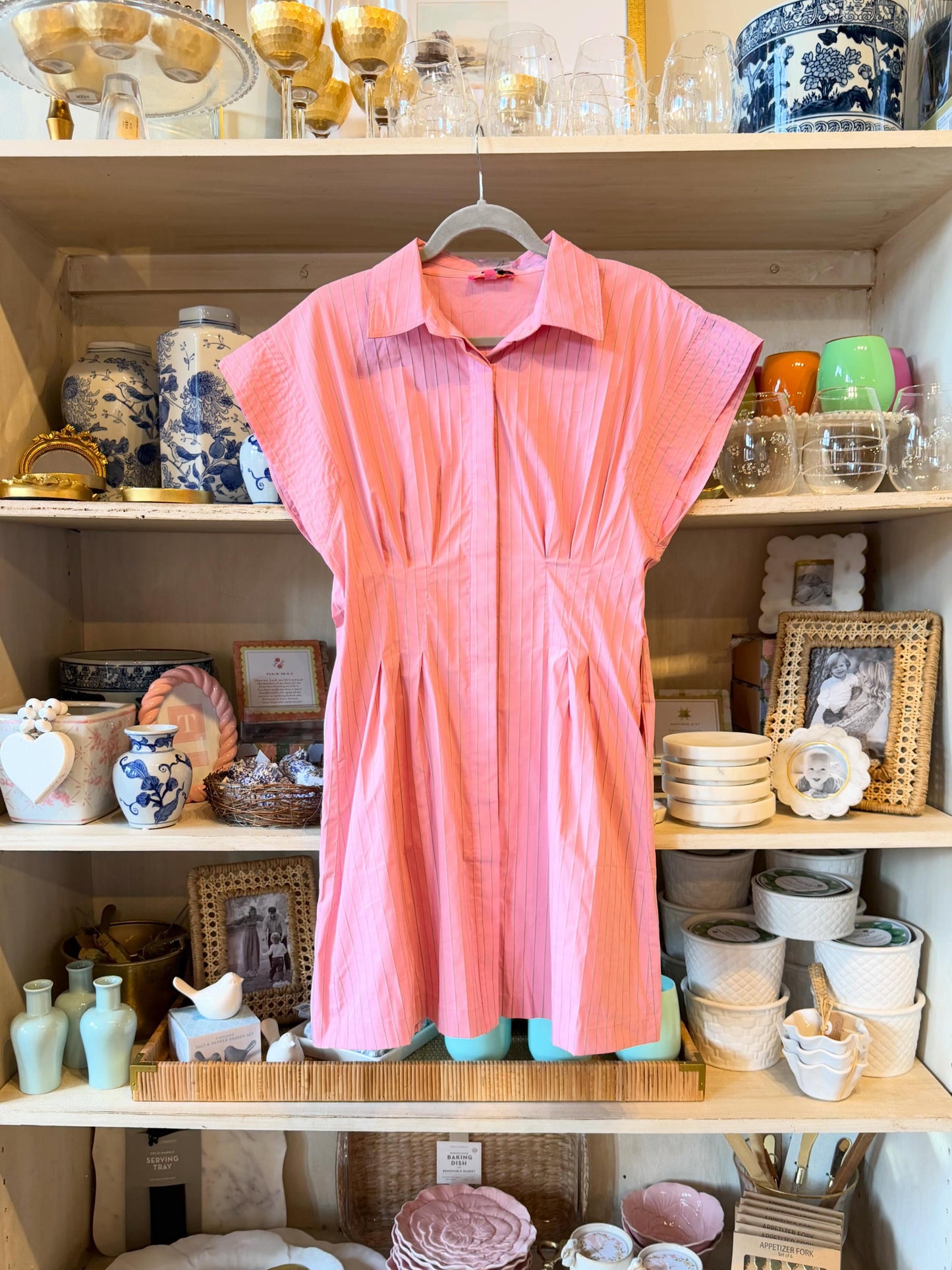 Pink Stripe Collared Mini Dress