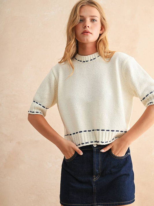 Blue Stitch Detail Sweater Top
