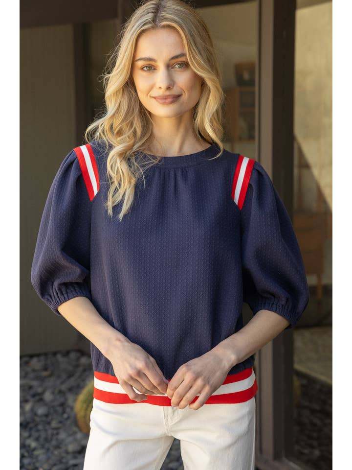 Striped Elastic Band Textured Knit Top