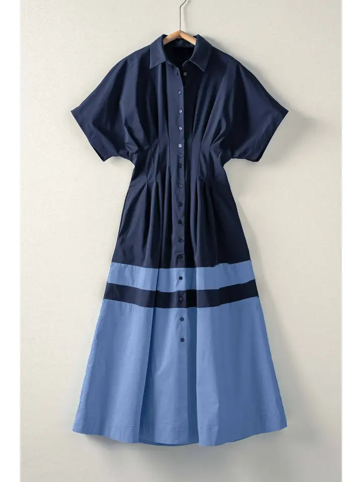 Blue Colorblock Midi Dress