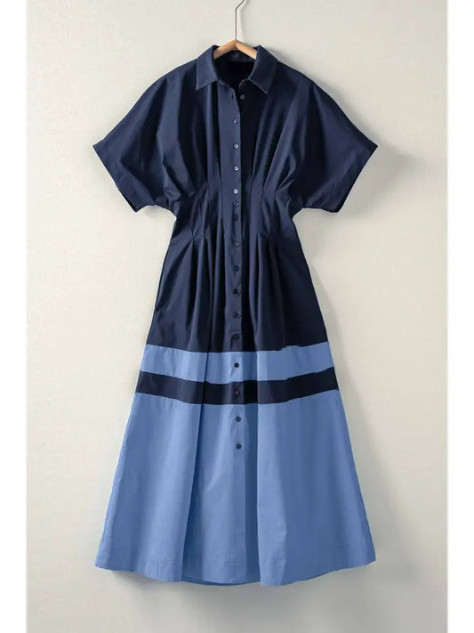 Blue Colorblock Midi Dress