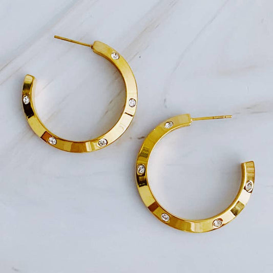 Jewel Studded Dimensional Hoop Earrings